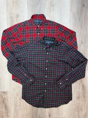 Ralph Lauren Men’s Red & Green Plaid Button-Down Long Sleeve Shirts Set Size L